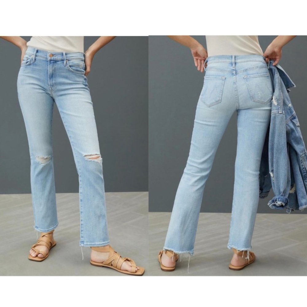 MOTHER Light Wash Distressed Flare Jeans